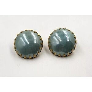 Vintage Laguna Clip-on Stud Earrings‎ Baby Blue Bead Gold Tone Prongs Clip Backs